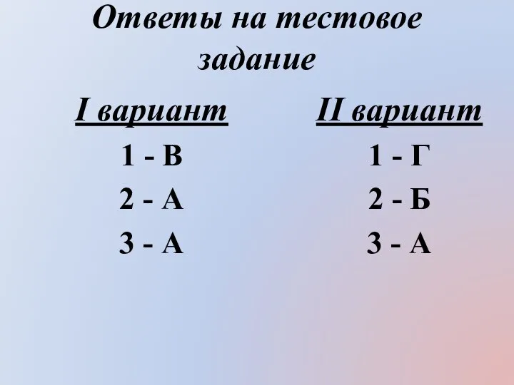 Ответы на тестовое задание I вариант 1 - В 2 -