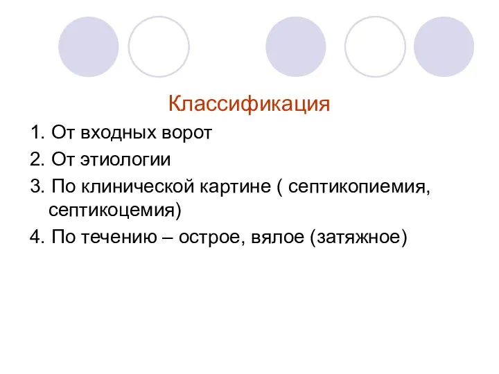 Классификация 1. От входных ворот 2. От этиологии 3. По клинической