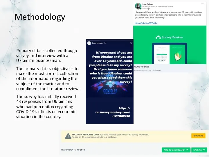 Methodology Primary data is collected though survey and interview with a