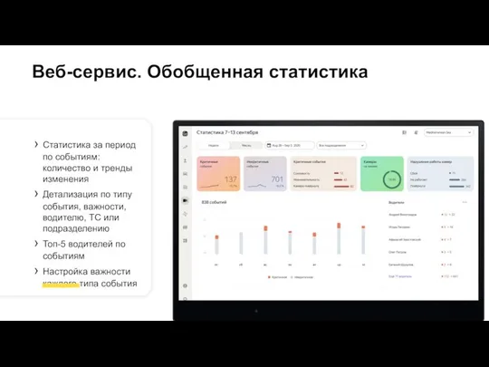 Веб-сервис. Обобщенная статистика Статистика за период по событиям: количество и тренды