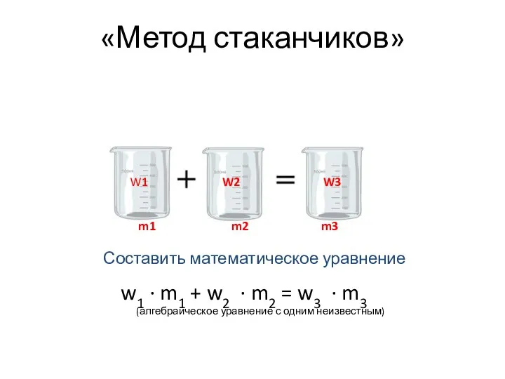 «Метод стаканчиков» W1 W2 W3 m1 m2 m3 Составить математическое уравнение