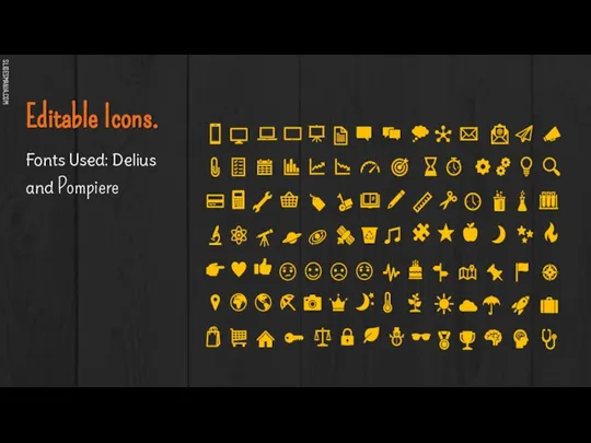 Editable Icons. Fonts Used: Delius and Pompiere