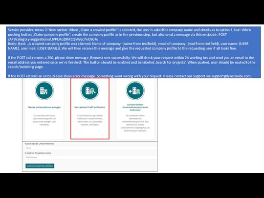 Service provider, menu 2: New option: When „Claim a crawled profile“