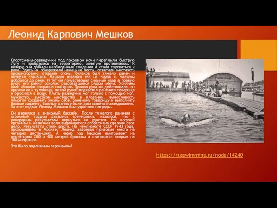 Леонид Карпович Мешков Спортсмены-разведчики под покровом ночи переплыли быструю Лугу и