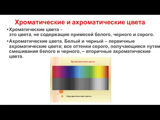 Хроматические и ахроматические цвета Хроматические цвета - это цвета, не содержащие