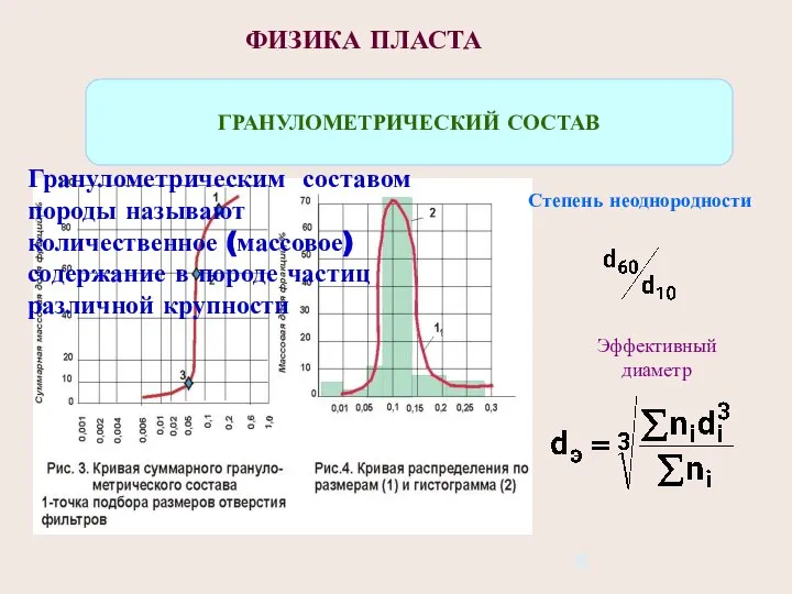 ФИЗИКА ПЛАСТА ГРАНУЛОМЕТРИЧЕСКИЙ СОСТАВ Гранулометрическим составом породы называют количественное (массовое) содержание