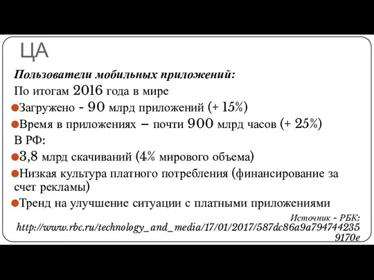 ЦА Пользователи мобильных приложений: По итогам 2016 года в мире Загружено