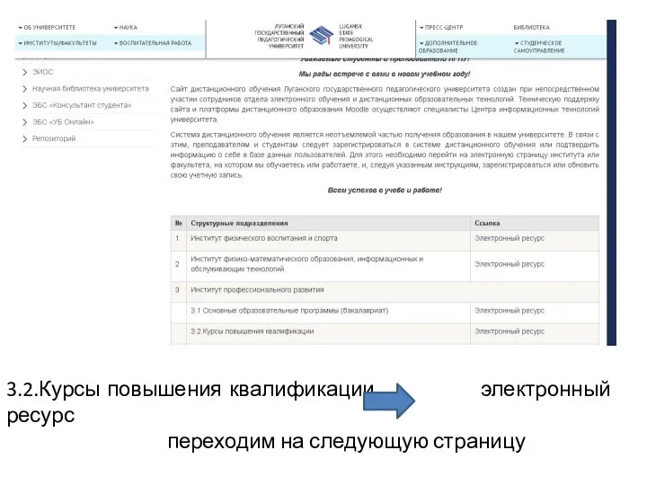 3.2.Курсы повышения квалификации электронный ресурс переходим на следующую страницу