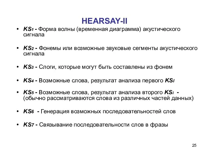 HEARSAY-II KS1 - Форма волны (временная диаграмма) акустического сигнала KS2 -