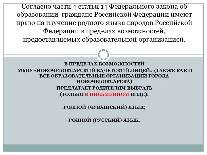 В ПРЕДЕЛАХ ВОЗМОЖНОСТЕЙ МБОУ «НОВОЧЕБОКСАРСКИЙ КАДЕТСКИЙ ЛИЦЕЙ» (ТАКЖЕ КАК И ВСЕ