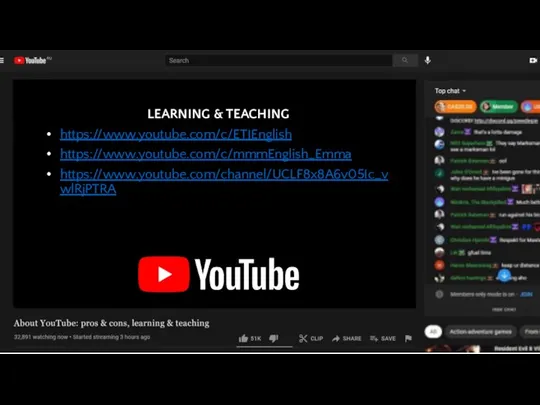 LEARNING & TEACHING https://www.youtube.com/c/ETJEnglish https://www.youtube.com/c/mmmEnglish_Emma https://www.youtube.com/channel/UCLF8x8A6v05Ic_vwlRjPTRA