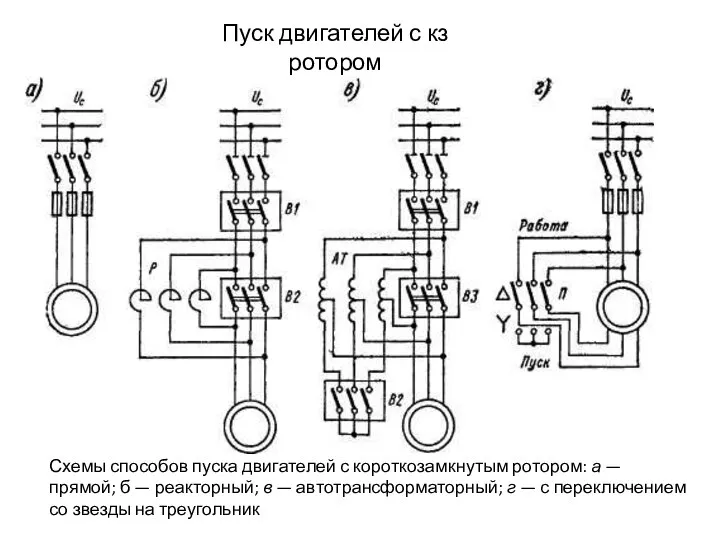 Пуск двигателей с кз ротором Схемы способов пуска двигателей с короткозамкнутым