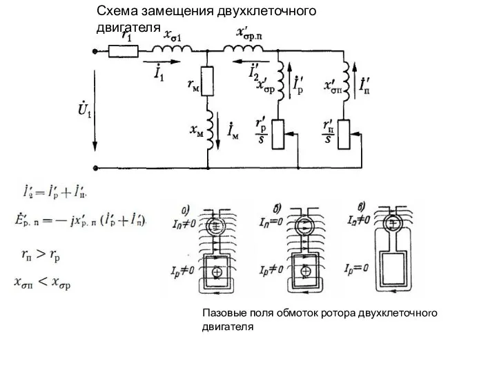 Схема замещения двухклеточного двигателя Пазовые поля обмоток ротора двухклеточноrо двигателя