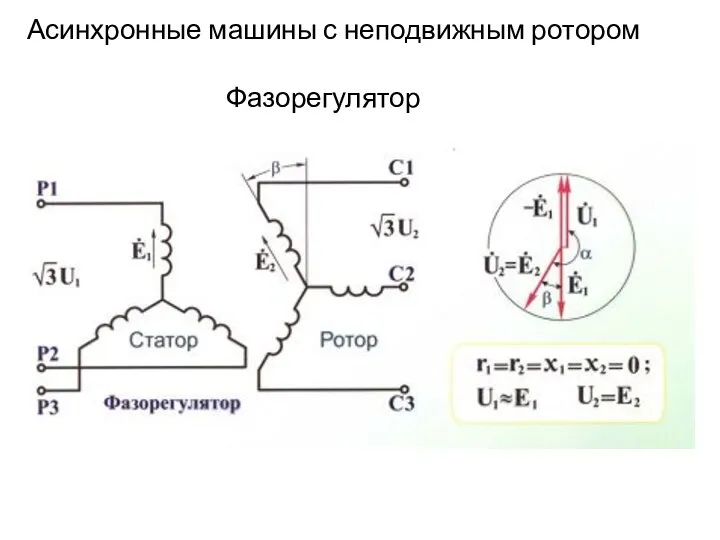 Фазорегулятор Асинхронные машины с неподвижным ротором