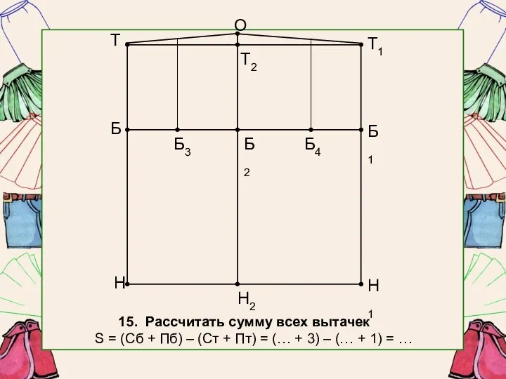 15. Рассчитать сумму всех вытачек S = (Сб + Пб) –