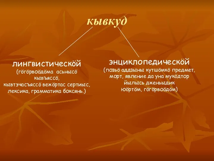 кывкуд лингвистическöй (гöгöрвоöдöма асьнысö кывъяссö, кывтэчасъяссö вежöртас сертиыс, лексика, грамматика боксянь.)