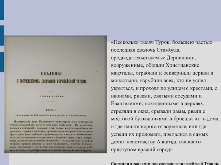 «Несколько тысяч Турок, большею частью последняя сволочь Стамбула, предводительствуемые Дервишами, вооруженные,