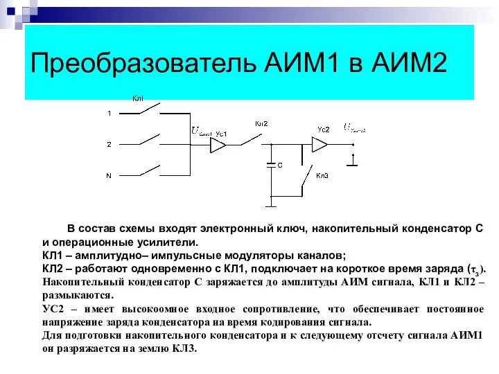 Преобразователь АИМ1 в АИМ2 В состав схемы входят электронный ключ, накопительный