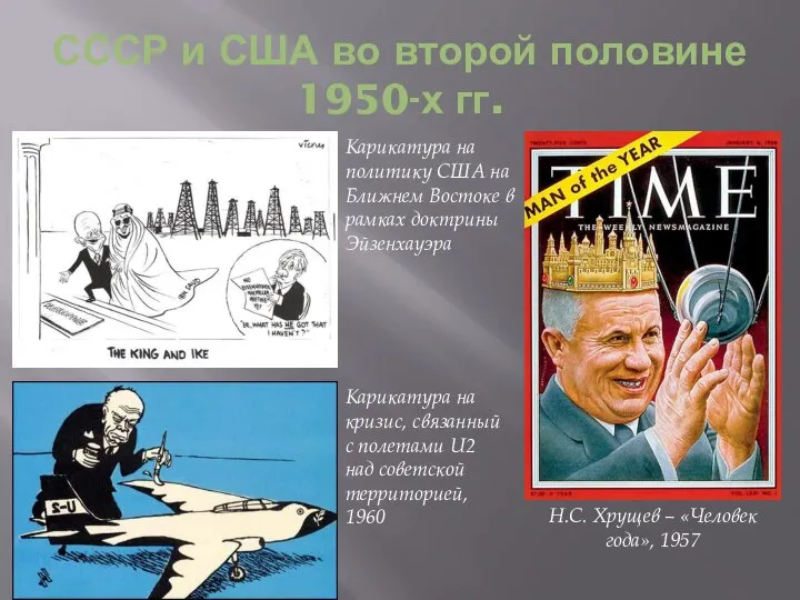 СССР и США во второй половине 1950-х гг. Карикатура на политику