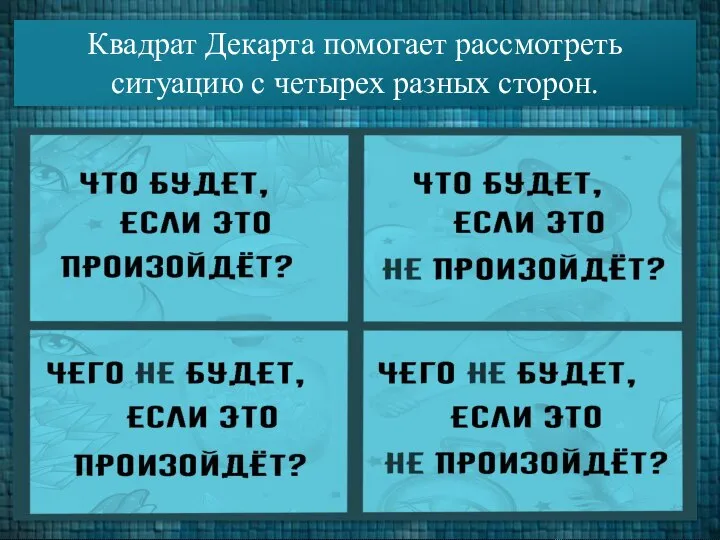 Квадрат Декарта помогает рассмотреть ситуацию с четырех разных сторон.