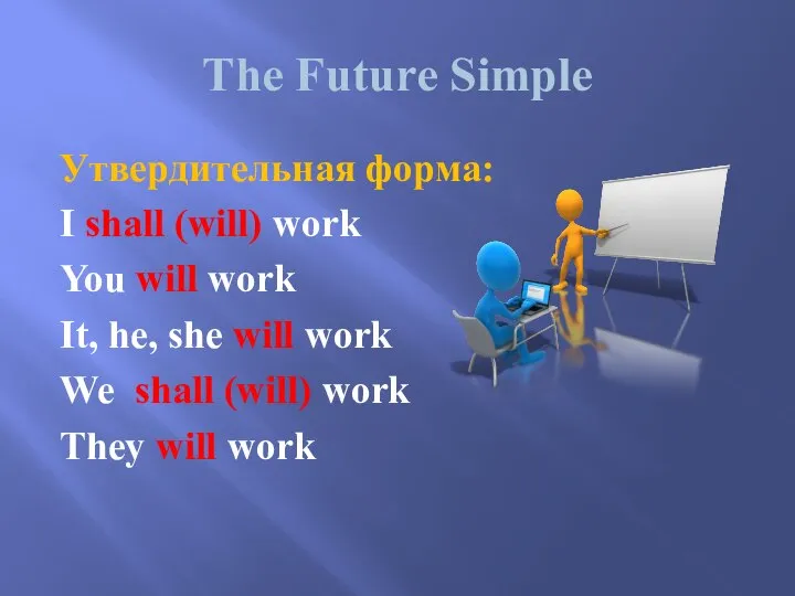 The Future Simple Утвердительная форма: I shall (will) work You will