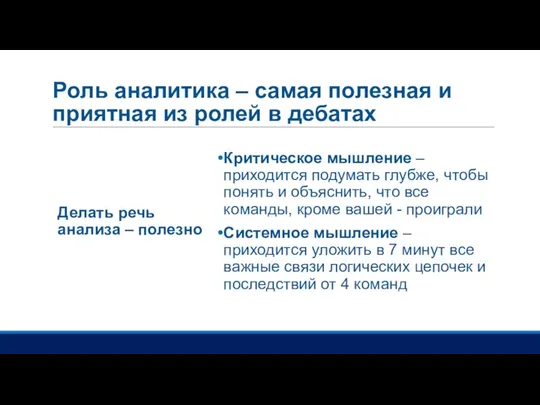 Роль аналитика – самая полезная и приятная из ролей в дебатах