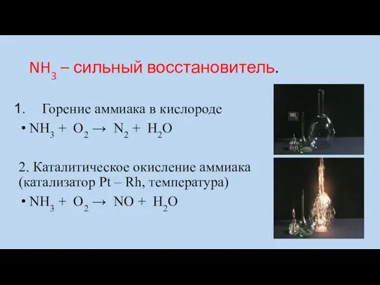 NH3 – сильный восстановитель. Горение аммиака в кислороде NH3 + O2