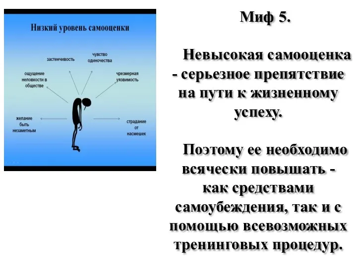 Миф 5. Невысокая самооценка - серьезное препятствие на пути к жизненному