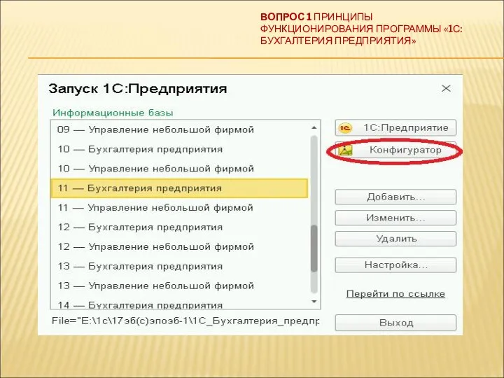 ВОПРОС 1 ПРИНЦИПЫ ФУНКЦИОНИРОВАНИЯ ПРОГРАММЫ «1С:БУХГАЛТЕРИЯ ПРЕДПРИЯТИЯ»