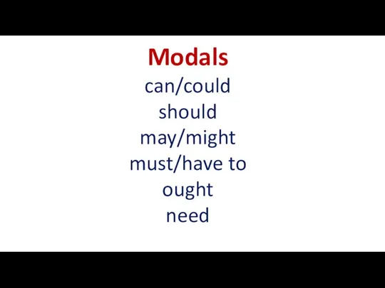 Modals can/could should may/might must/have to ought need