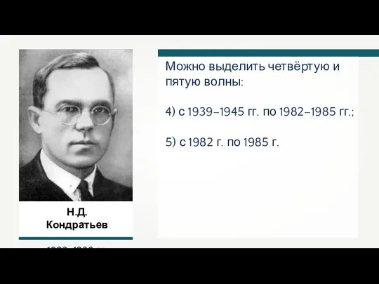 Н.Д. Кондратьев 1892–1938 гг. Можно выделить четвёртую и пятую волны: 4)