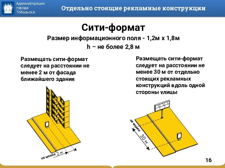 Отдельно стоящие рекламные конструкции Сити-формат Размер информационного поля - 1,2м х