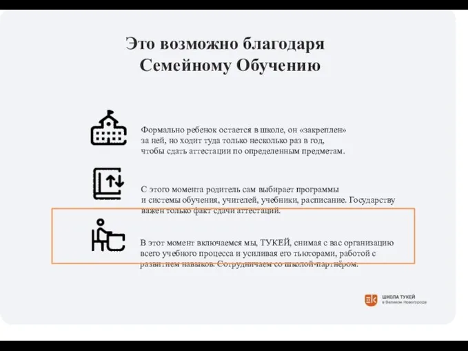 Это возможно благодаря Семейному Обучению Формально ребенок остается в школе, он