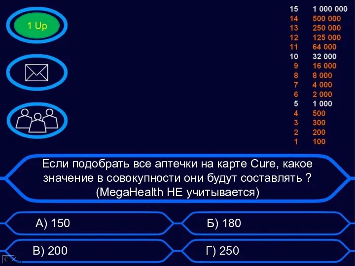 Если подобрать все аптечки на карте Cure, какое значение в совокупности