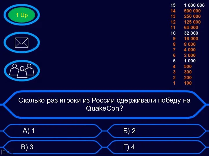 Сколько раз игроки из России одерживали победу на QuakeCon? А) 1