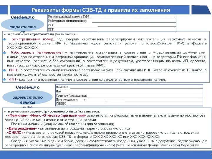 Реквизиты формы СЗВ-ТД и правила их заполнения ￼ в реквизитах страхователя