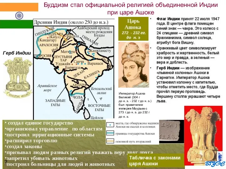 Буддизм стал официальной религией объединенной Индии при царе Ашоке Император Ашока