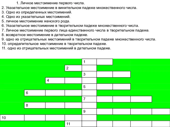 1. Личное местоимение первого числа. 2. Указательное местоимение в винительном падеже