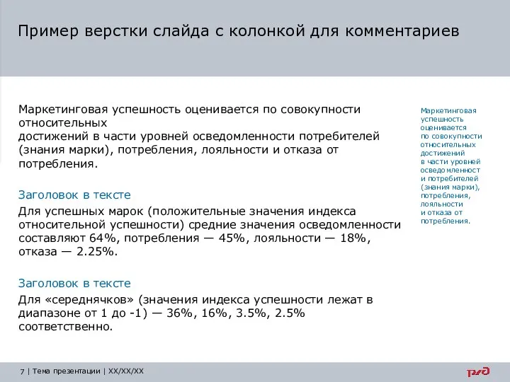 Маркетинговая успешность оценивается по совокупности относительных достижений в части уровней осведомленности