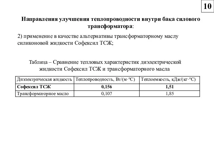 Направления улучшения теплопроводности внутри бака силового трансформатора: 2) применение в качестве