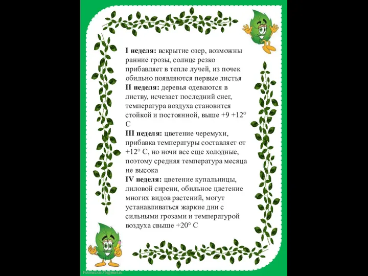 I неделя: вскрытие озер, возможны ранние грозы, солнце резко прибавляет в