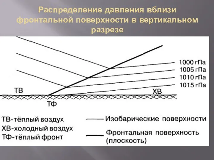 Распределение давления вблизи фронтальной поверхности в вертикальном разрезе