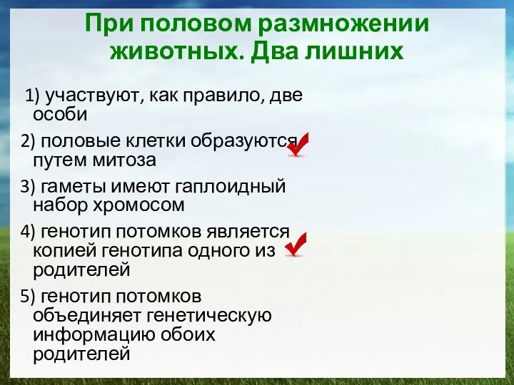 При половом размножении животных. Два лишних 1) участвуют, как правило, две