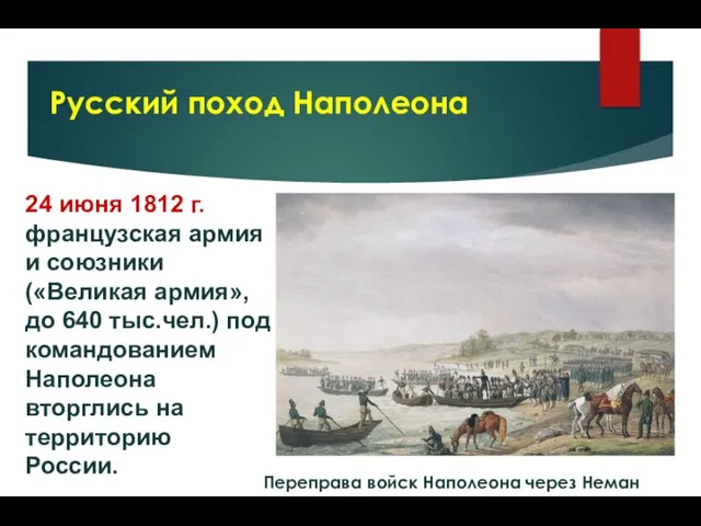 Русский поход Наполеона 24 июня 1812 г. французская армия и союзники