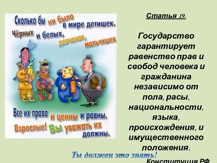 Статья 19. Государство гарантирует равенство прав и свобод человека и гражданина