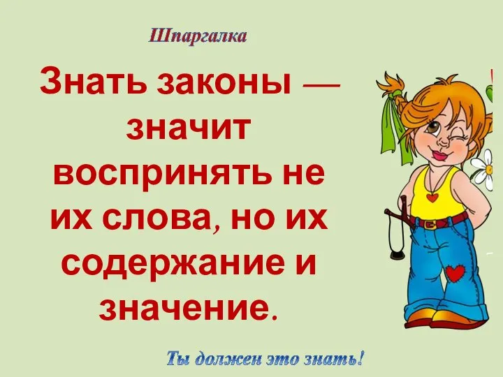 Знать законы — значит воспринять не их слова, но их содержание и значение.