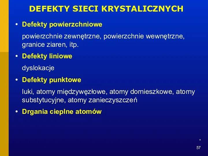 * DEFEKTY SIECI KRYSTALICZNYCH Defekty powierzchniowe powierzchnie zewnętrzne, powierzchnie wewnętrzne, granice