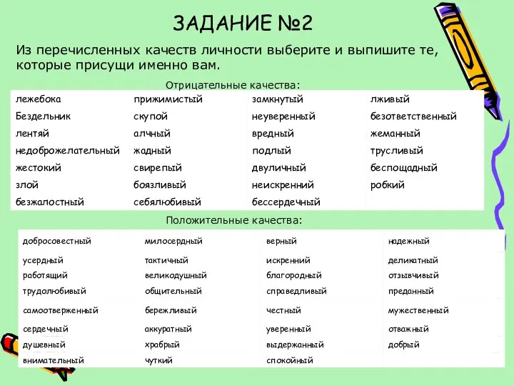 Из перечисленных качеств личности выберите и выпишите те, которые присущи именно