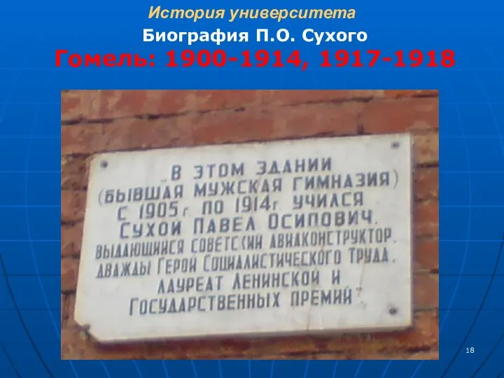 История университета Биография П.О. Сухого Гомель: 1900-1914, 1917-1918