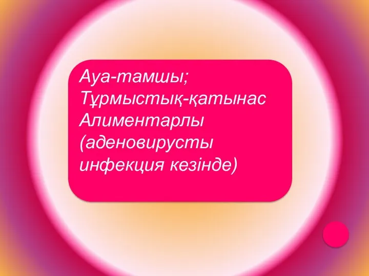 Ауа-тамшы; Тұрмыстық-қатынас Алиментарлы(аденовирусты инфекция кезінде)